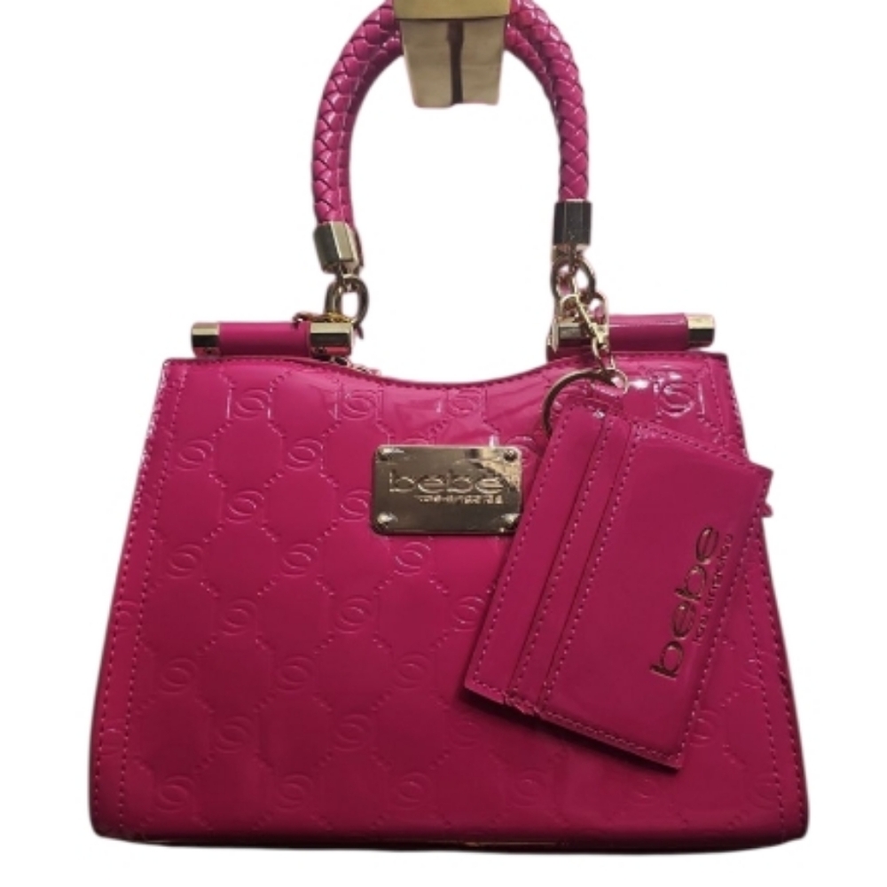New Bebe Dana Patent leather Fuchsia Pink Satchel/ Crossbody Bag - Picture 2 of 13